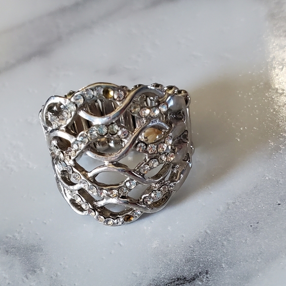 Silver Tone Adjustable Band Ring with Rhinestones 💥3 for $24💥 - Picture 3 of 14